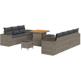 vidaXL Conjunto De Sof&aacute; De Jard&iacute;n 10 Pcs Gris Rat&aacute;n Sint&eacute;tico Vidaxl