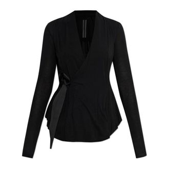 Rick Owens Blouses, female, Black, Size: XS Long-Sleeve Tied Top