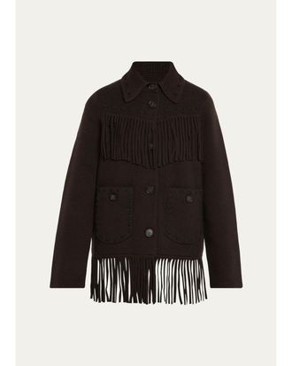 Guest In Residence Western Fringe Cashmere-Wool Knit Jacket