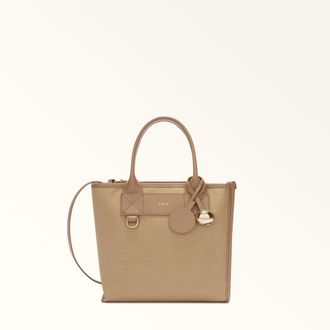 Furla Divide It Tote S Naturale Brown Canvas Fabric + Soft Calf Leather Woman