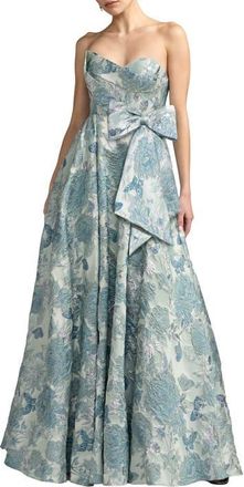 Mac Duggal Floral Brocade Strapless Ballgown With Bow in Seafoam at Nordstrom, Size 10