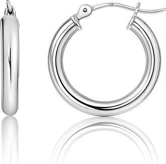 MAX + STONE 14k Gold Yellow or White Gold in 20MM, 25MM and 30MM Tube Hoop Earrings