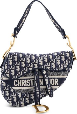 Dior Borsa a spalla Saddle media in tela con motivo Oblique e logo - Blu