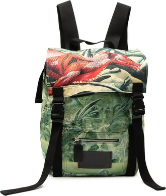 Valentino Pre-owned Womens Roger Dean Red Dragon Nylon Backpack - Sage Green Textile - One Size
