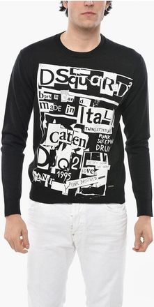 Dsquared2 Wool Blend NEWSPAPER Sweater with Print size L