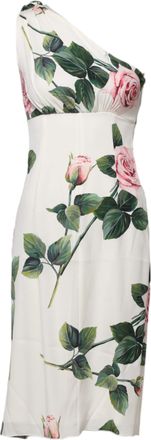 Dolce & Gabbana White Floral One Shoulder Sheath Midi Womens Dress
