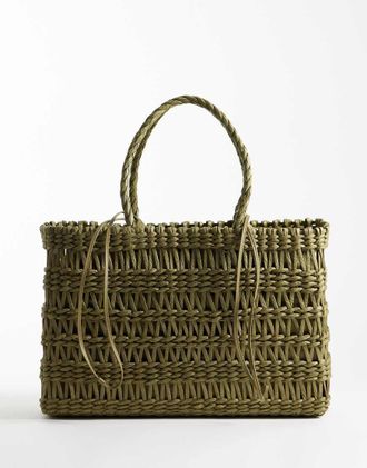 Mango Maxi borsa kaki intrecciata-Verde
