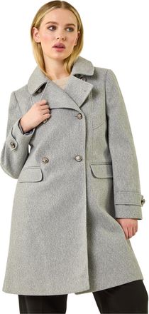 Roman Womens Petite Double Breasted Military Coat - Grey - Size 14 UK