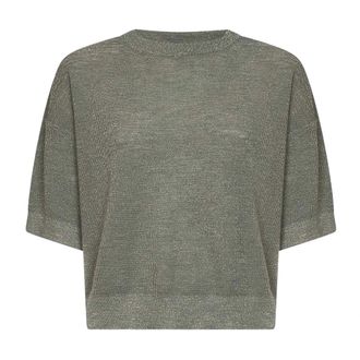Brunello Cucinelli Brunello Cucinelli, Round-neck Knitwear, female, Green, Size: XL Ribbed Crewneck Sweater
