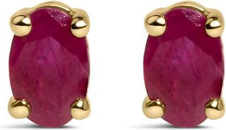 House of Brilliance 14K Yellow Gold 5x3 MM Oval Red Ruby Solitaire Stud Earrings