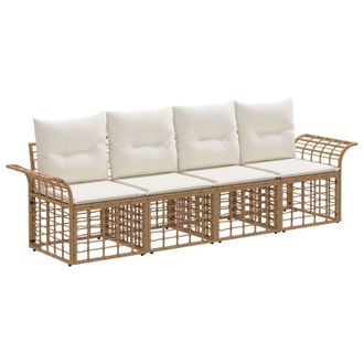 vidaXL Conjunto De Sof&aacute;s De Exterior 4 Pcs Natural Y Crema Poli&eacute;ster Vidaxl
