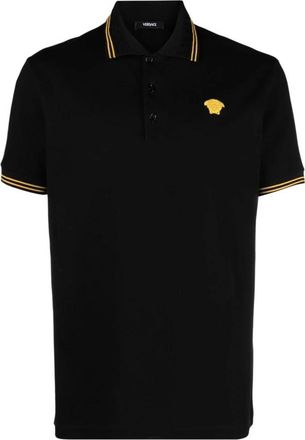 Versace Zwarte Polo Shirt Greca Detailing Medusa - Heren - Polos - Zwart - XL - Katoen - Tops