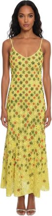 Bottega Veneta Green Floral V Neck Maxi Dress