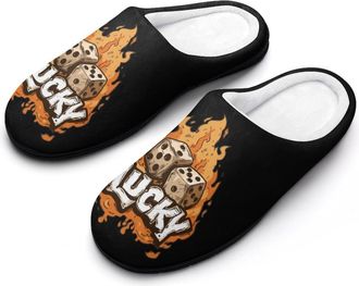 Generic Flaming Dice Luck Funny Mens Cotton Slippers Soft Non-Slip Rubber Sole House Slipper Indoor Outdoor