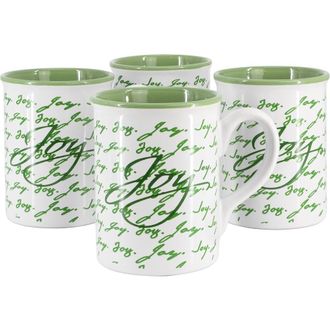 Gibson Home Inspirational Words Joy 4 Piece 16 Ounce Stoneware Mug Set in Green at Nordstrom