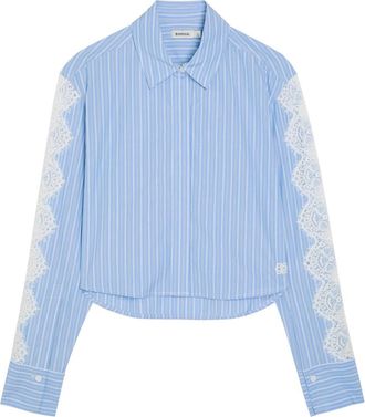 SIMKHAI Renata Lace-trim Cotton-poplin Shirt - Blue - XS (UK6 / XS)
