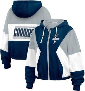 WEAR by Erin Andrews Womens WEAR by Erin Andrews Navy Dallas Cowboys Color Block Full-Zip Windbreaker Jacket at Nordstrom, Size Xx-Large