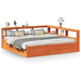 Berkfield Home Bookcase Bed without Mattress Wax Brown 200x200cm Solid Wood Pine | Size: 200x200 cm