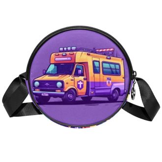 Generic Circle Crossbody Bag for Women, Ambulance Small Sling Bag Daypack with Zipper Adjustable Shoulder Straps Casual Ladies Girls Round Purse