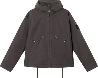 Stone Island Jassen, Heren, Grijs, 2Xl, Katoen, Stretch Ripstop Parka Antraciet Hoodie Jas