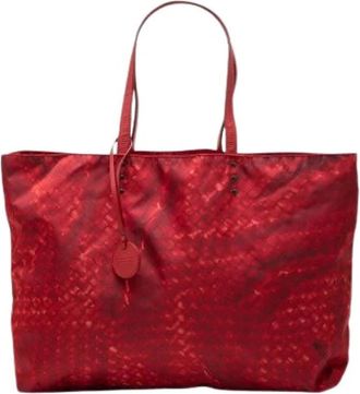 Bottega Veneta Pre-owned Printed Nylon Tote - Dames - Vintage Shopper - Rood - ONE Size - Nylon - Vintage