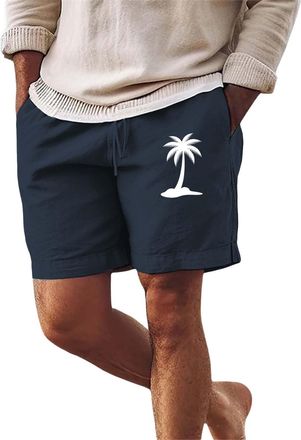 Generic Cotton Linen Shorts Men Hawaiian Tropical Print Short Mens Quick-Drying Beach Shorts Swimming Trunks Jogger Workout Short Summer Breathable Shorts Jog
