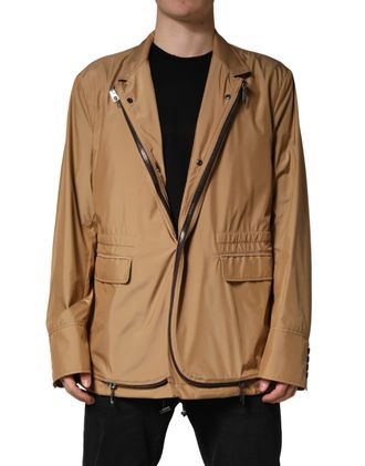 Dolce & Gabbana Mens Brown Single Breasted Layered Coat Jacket Nylon Polyester Clothing