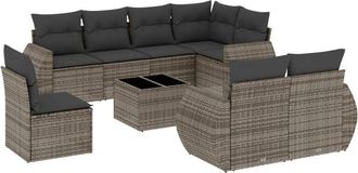 vidaXL Set De Muebles De Jard&iacute;n 9 Pzas Y Cojines Rat&aacute;n Sint&eacute;tico Gris Vidaxl