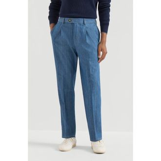 Brunello Cucinelli Lightweight denimtrousers with double pleats in Medium Denim at Nordstrom, Size 44