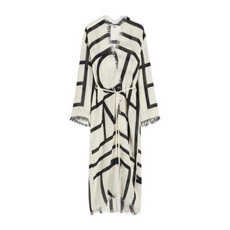 Toteme Kleedjes, Dames, Wit, L, Katoen, Monogram Wikkeljurk veelzijdige stijlvolle toevoeging