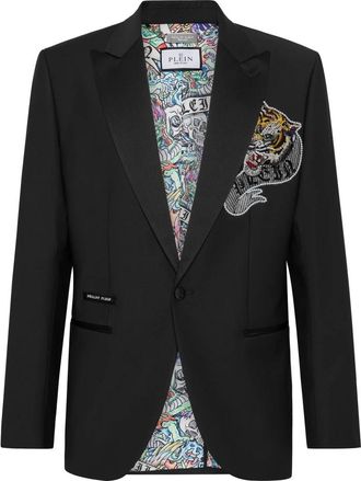 Philipp Plein Wool Blazer Lord Fit Tattoo - Heren - Blazers - Zwart - 4XL - Wol - Jassen