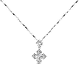 House of Brilliance 10K White Gold 1/5 Cttw Diamond Geometric Design Pendant Necklace