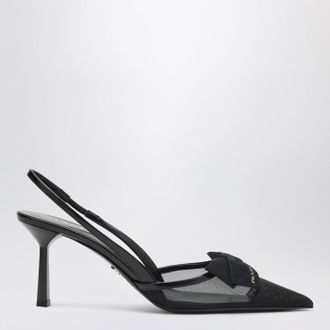 Prada Black fabric and mesh slingback pumps
