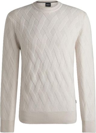 HUGO BOSS Gebreide trui met ronde hals - Heren - Ronde hals truien - Wit - 2XL - Truien & Vesten