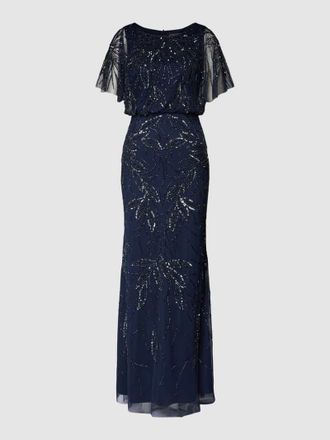 Christian Berg Cocktail Abendkleid mit Paillettenbesatz in Marine Melange, Gr&ouml;&szlig;e 42