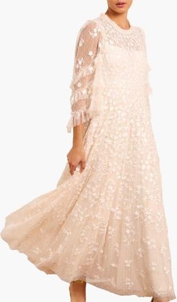 Needle & Thread Everett Bloom Round Neck Maxi Dress in Cream/cream at Nordstrom, Size 14