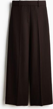 H&M Wide Linen-blend Trousers in Dark Brown at Nordstrom, Size 14