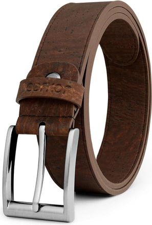 Corkor Mens Cork Belt - Vegan Leather Alternative, 1.38 Casual Strap with Black or Silver Buckle, Non-Leather, Gift Ready, Brown Strap/Silver Buckle, 34 - (F