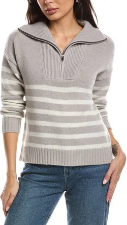The Cashmere Project The Cashmere Project Striped Quarter Zip Mock Neck Cashmere Sweater