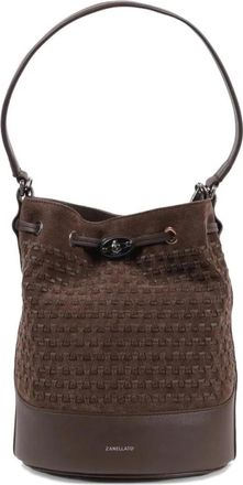 Zanellato Monda Musiva Small Woven Suede Bucket Bag - Dames - Schoudertassen - Bruin - ONE Size - Su&egrave;de - Tassen