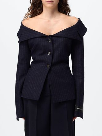 Pinko Pinstripe Single-Breasted Wool Blend Blazer with Sailor Collar