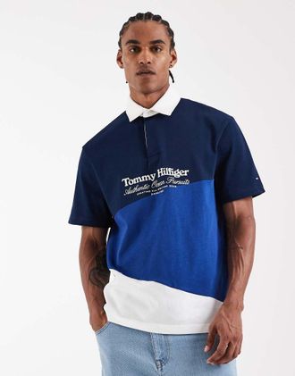 Tommy Hilfiger Polo preppy color block blu navy