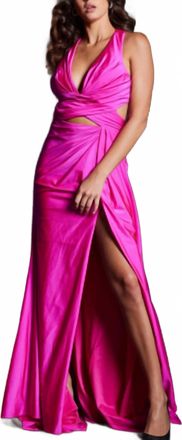 Jovani Jersey Gown With Cut Outs In Fuchsia