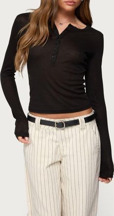Edikted Nettie Rib Henley Top in Black at Nordstrom, Size X-Small