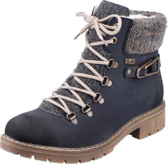 Rieker Winterstiefelette RIEKER, Damen, Gr. 36, grau (nachtblau, grau), Nubuklederimitat, Textil, kontrastfarbene Details, Schuhe Winterstiefelette, Winterbo