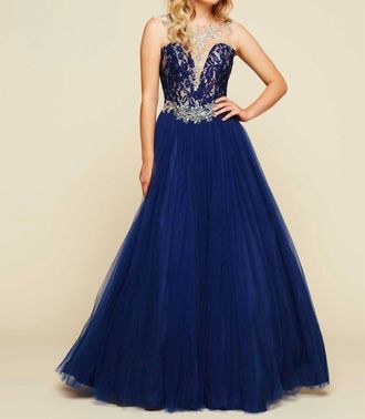 Mac Duggal Ball Gown With Illusion In Midnight/nude