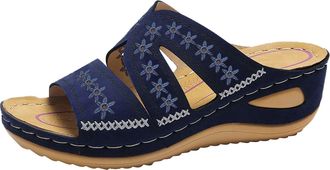 Generic Summer Sandals for Women Comfortable Wedge Sandals Leather Open Toe Slides with Arch Support Ladies Dressy Platform Sandal for Casual Walking Outdoor 