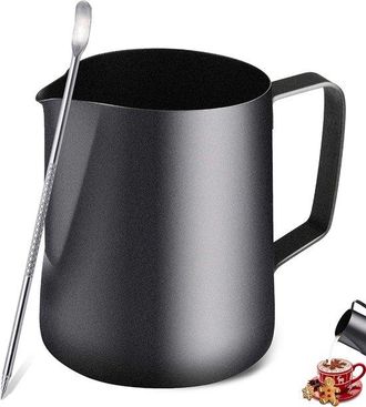 OEM Jarra De Leche, Jarra De Leche De Acero Inoxidable, Jarra De Leche Para Caf&eacute; Espresso Y Capuchino (negra, 600 Ml/20 Onzas L&iacute;quidas)