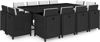 vidaXL Set Comedor De Jard&iacute;n 13 Piezas Y Cojines Rat&aacute;n Sint&eacute;tico Negro Vidaxl