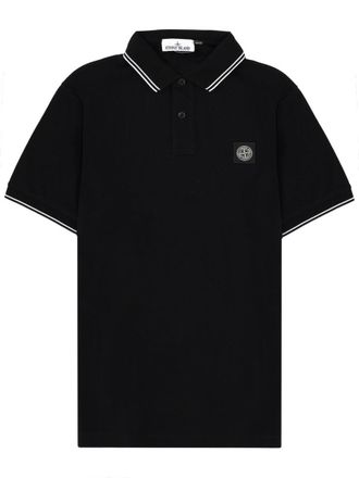 Stone Island Black White Piping Cotton-Blend Polo Shirt